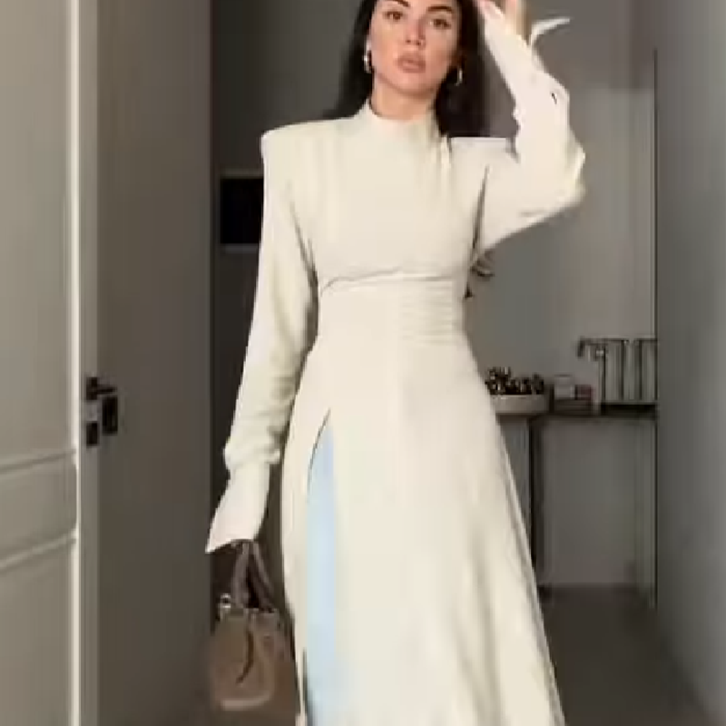 Formal Wear Women Us - 여성 우아한 하이넥 긴팔 맥시 드레스
