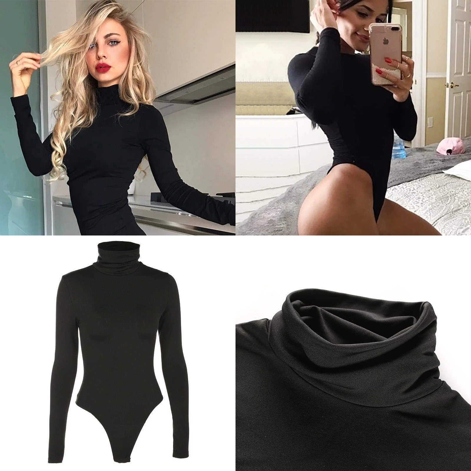 Turtleneck Bodysuit Office - 터틀넥 바디수트 여성 긴팔 단색 베이직