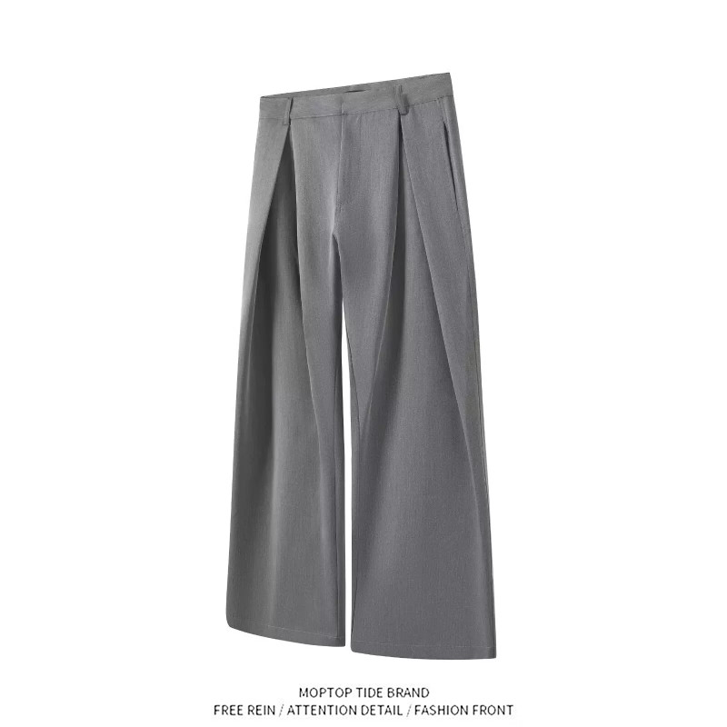 Tailored Trouser Wide - 레트로 와이드 레그 플리츠 수트 팬츠,