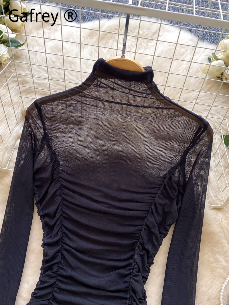 섹시한 그레이 메쉬 러칭 바디수트 여성 2026 봄 시 - Turtleneck Bodysuit Office 리뷰 및 가격