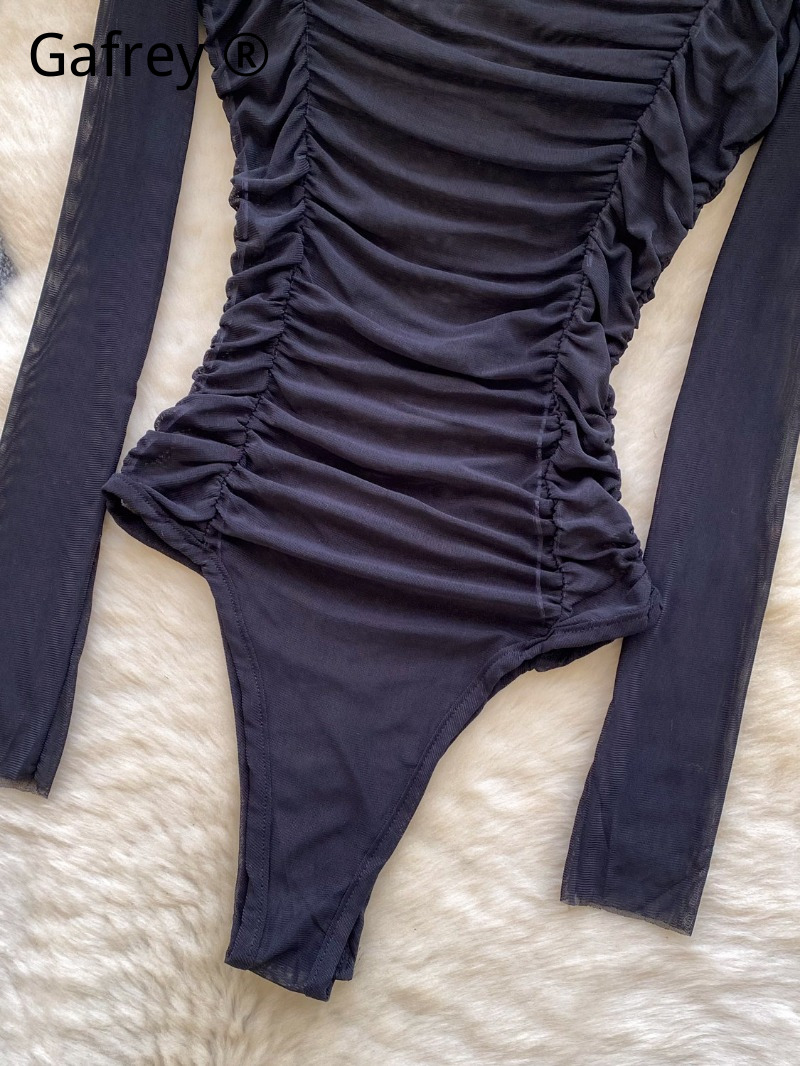 섹시한 그레이 메쉬 러칭 바디수트 여성 2026 봄 시 - Turtleneck Bodysuit Office 리뷰 및 가격