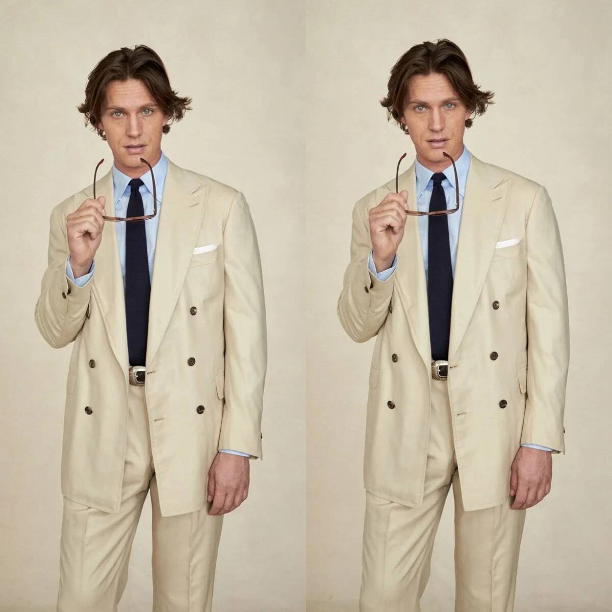 베이지 와이드 피크 라펠 더블 브레스티드 남성 투피스  - Tailored Trouser Wide 리뷰 및 가격