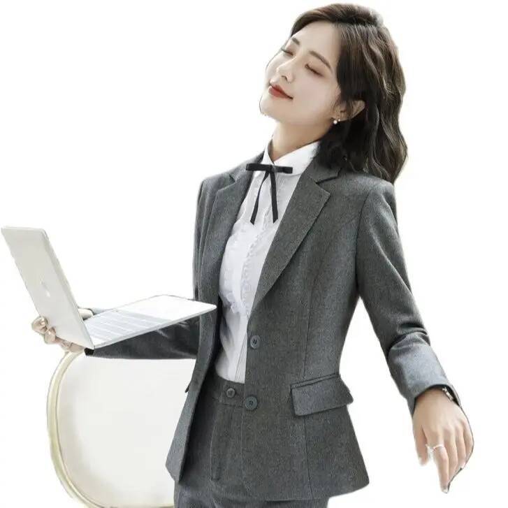신상 그레이 포멀 블레이저 및 재킷 코트 긴 소매 비즈 - Formal Winter Wear Women Jacket 리뷰 및 가격