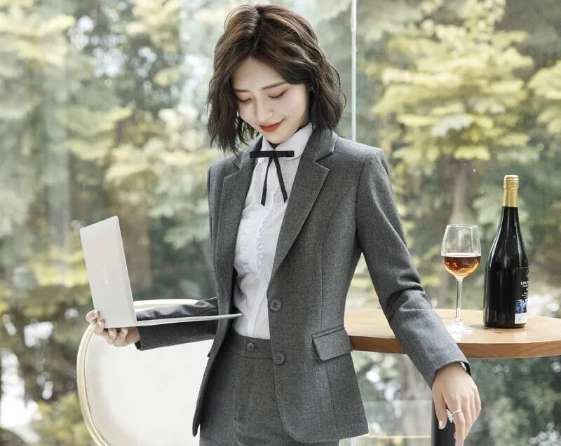 신상 그레이 포멀 블레이저 및 재킷 코트 긴 소매 비즈 - Formal Winter Wear Women Jacket 리뷰 및 가격