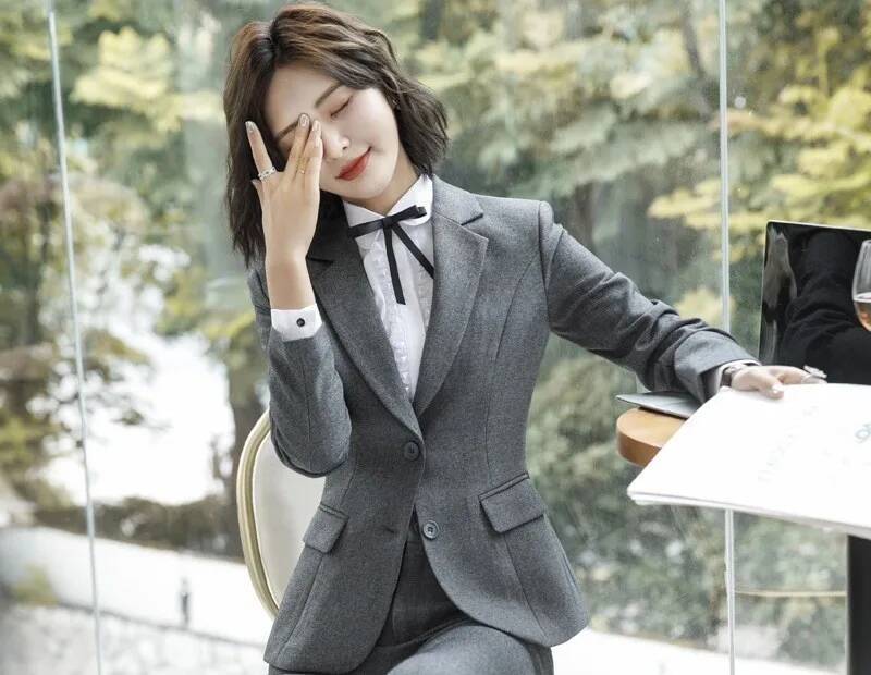 신상 그레이 포멀 블레이저 및 재킷 코트 긴 소매 비즈 - Formal Winter Wear Women Jacket 리뷰 및 가격