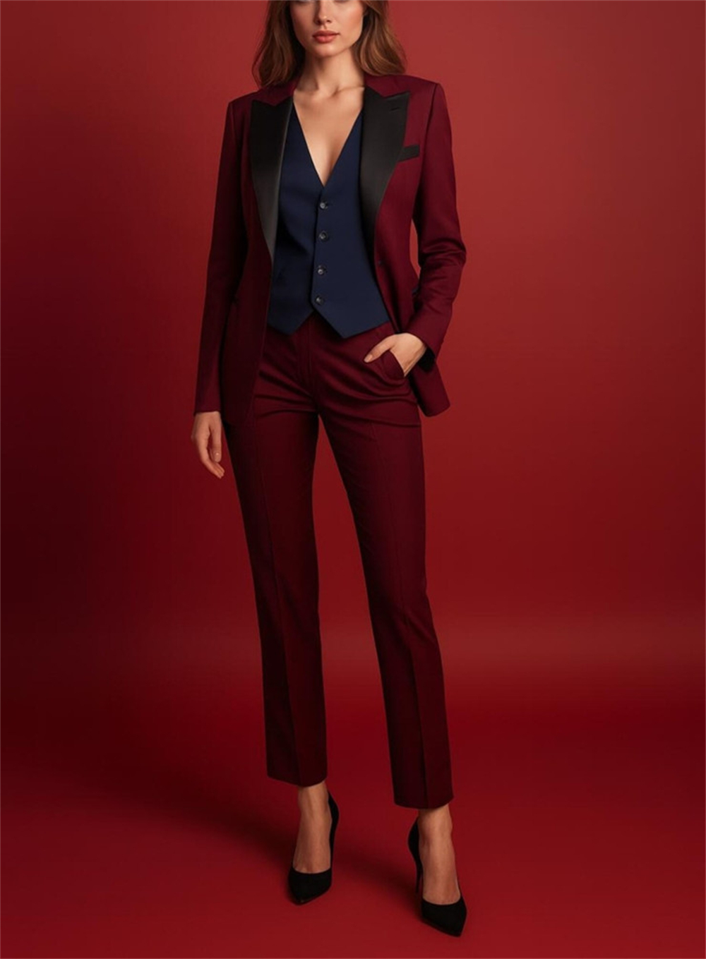 우아한 버건디 여성 정장 3피스 수트 공식 의상 공식  - Women Formal Wear Vest 리뷰 및 가격