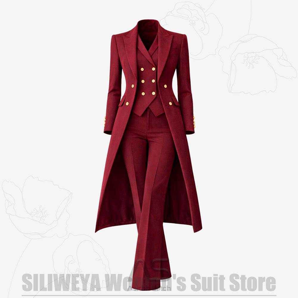 여성 정장 3피스 더블 브레스티드 롱 코트 베스트 팬츠 - Women Formal Wear Vest 리뷰 및 가격
